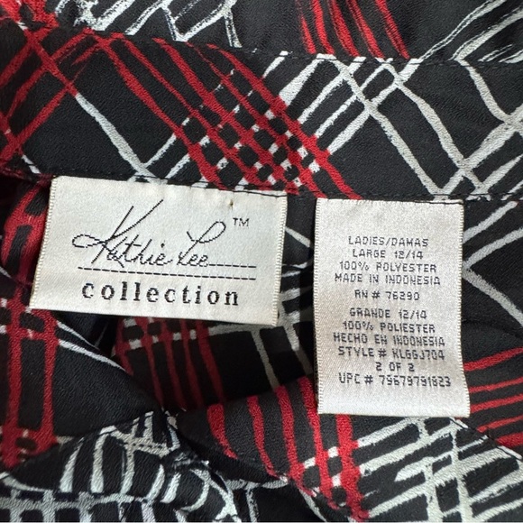 Kathie Lee Collection Red & Black Plaid Sheer Button Down Tunic - Picture 5 of 6